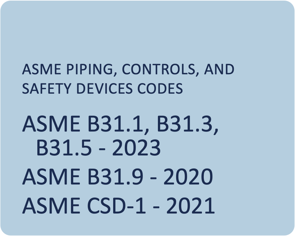 ASME piping, controls, and safety devices codes